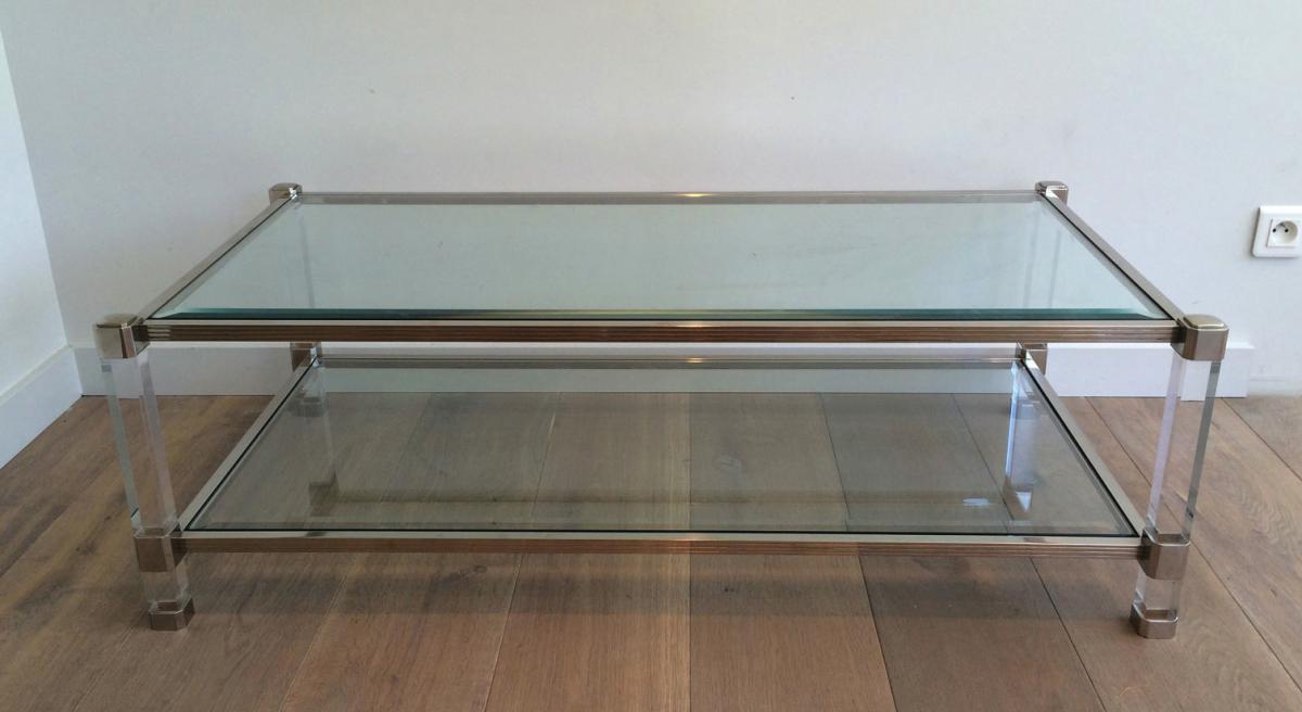 In Large Table Plexiglass And Brass Around 1970-photo-2