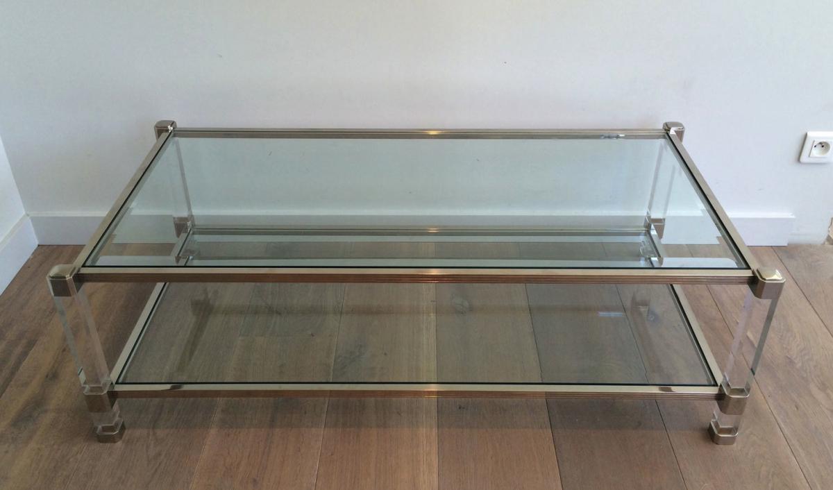 In Large Table Plexiglass And Brass Around 1970-photo-3