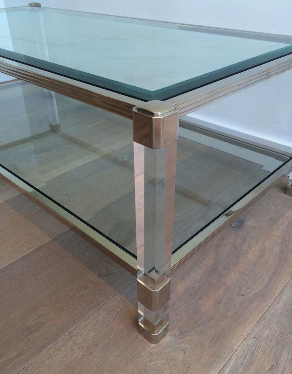 In Large Table Plexiglass And Brass Around 1970-photo-4