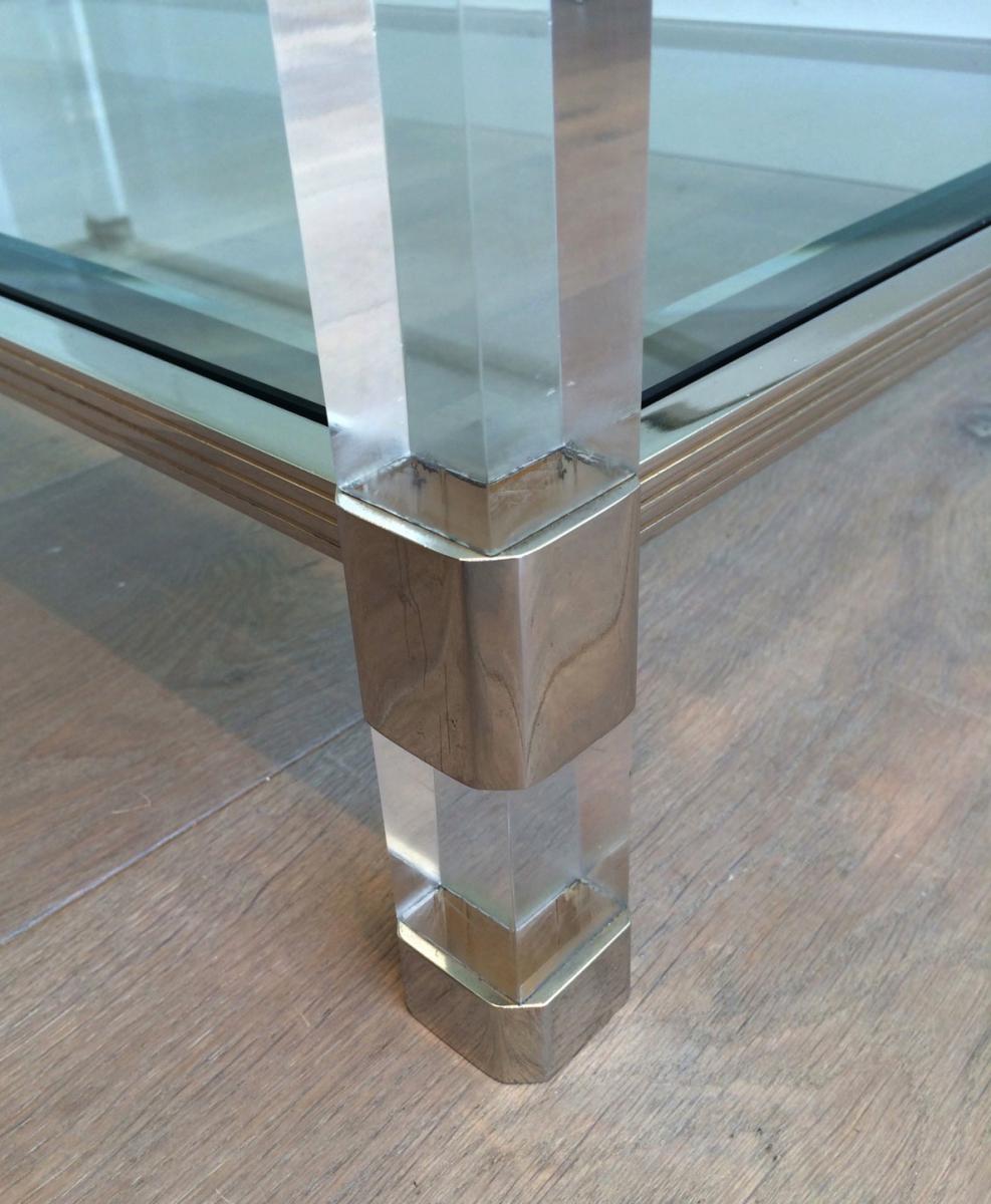 In Large Table Plexiglass And Brass Around 1970-photo-2