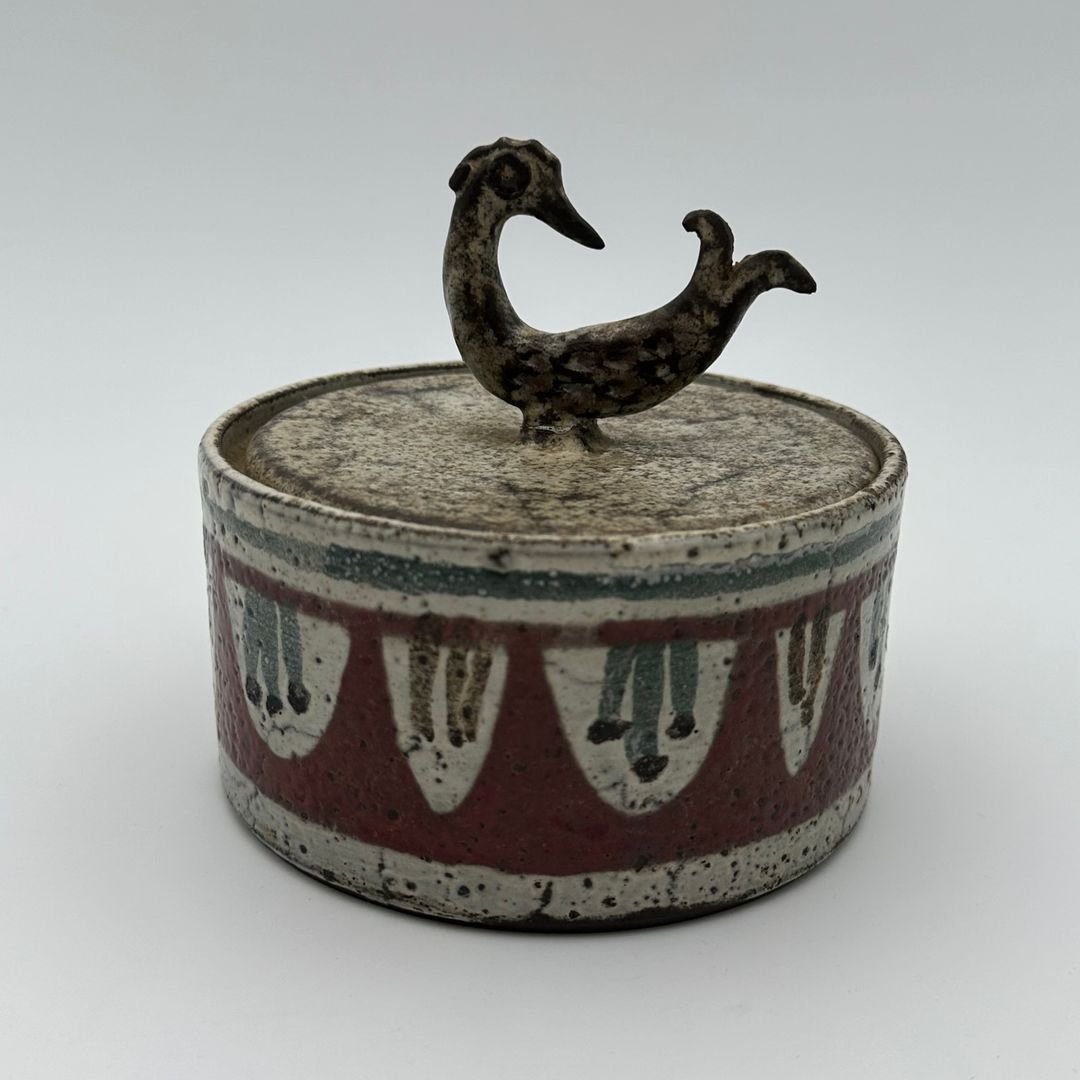 Polychrome Ceramic Covered Pot Signed Jean Derval, Circa 1970-photo-2