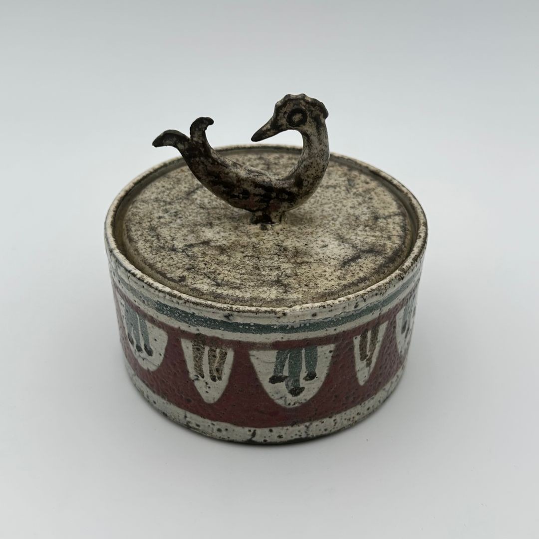 Polychrome Ceramic Covered Pot Signed Jean Derval, Circa 1970