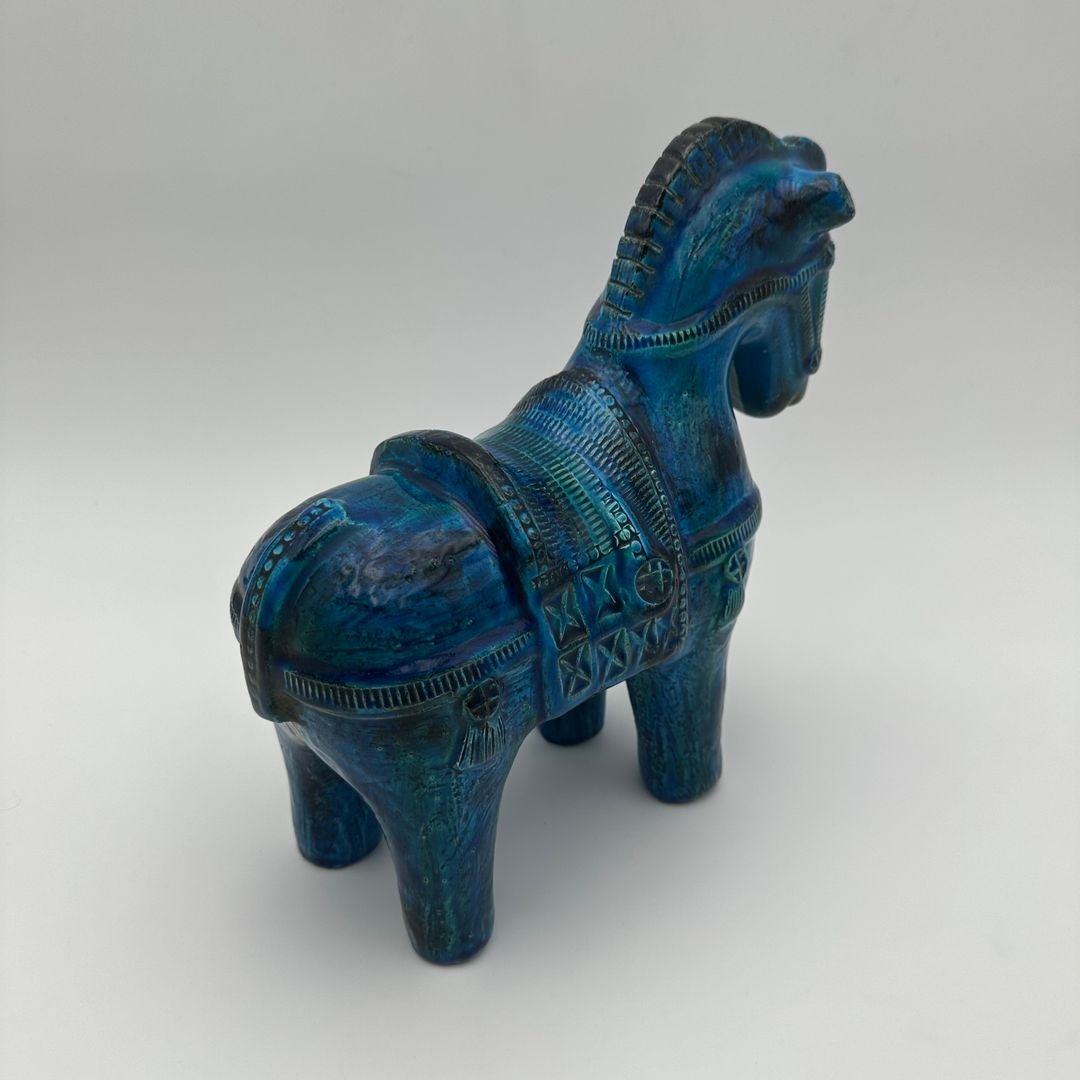 Cheval en céramique bleue – Aldo Londi pour Bitossi, série Rimini, années 1960-photo-3