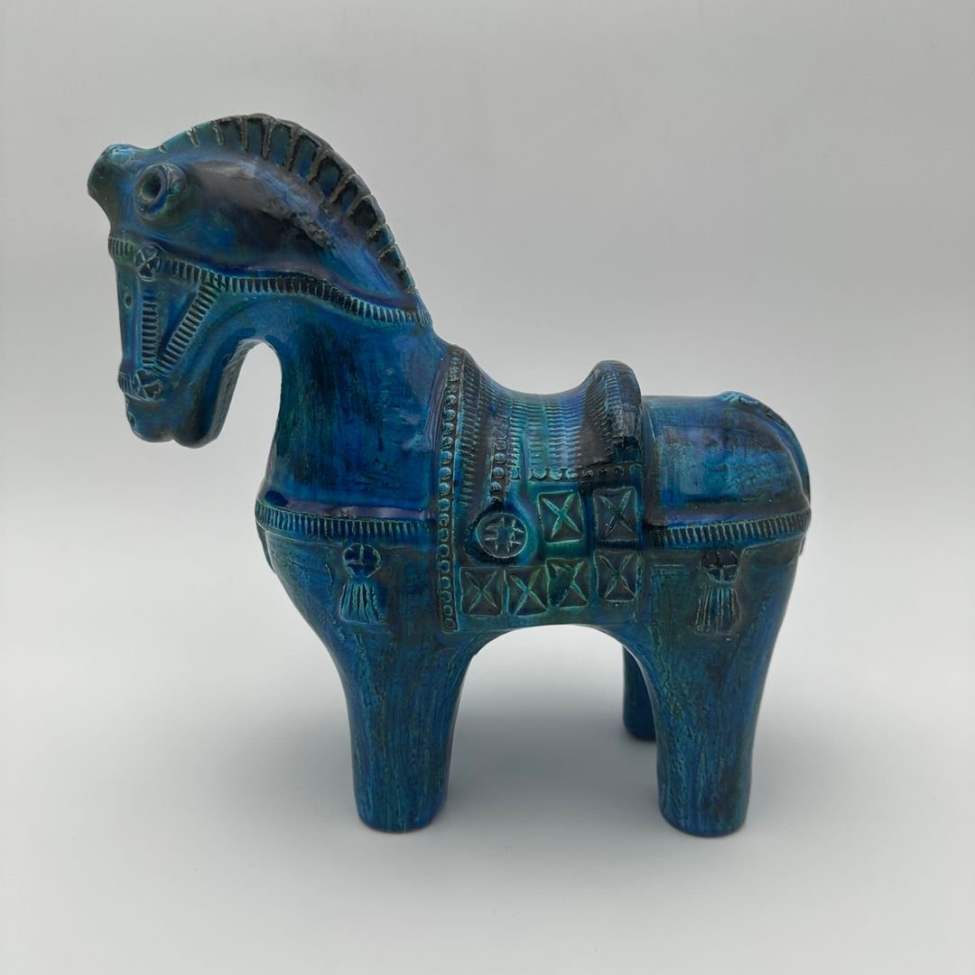 Cheval en céramique bleue – Aldo Londi pour Bitossi, série Rimini, années 1960-photo-1