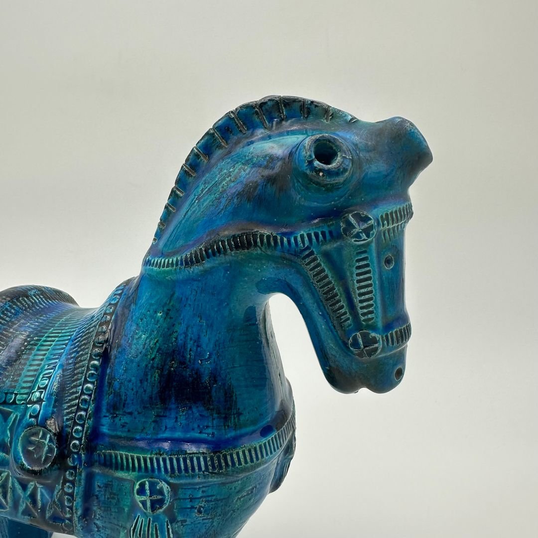 Cheval en céramique bleue – Aldo Londi pour Bitossi, série Rimini, années 1960-photo-4