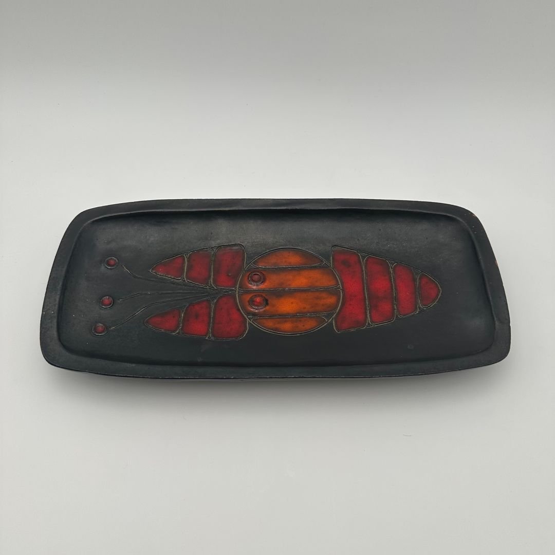 Black Ceramic Dish With Fish Decoration, By Oswald Tieberghien, Circa 1970-photo-3