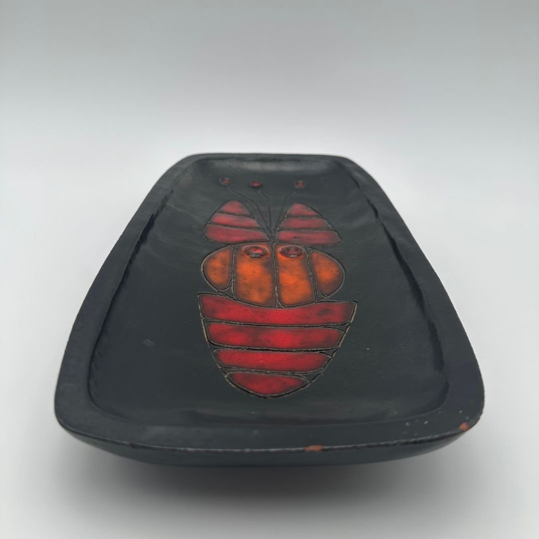Black Ceramic Dish With Fish Decoration, By Oswald Tieberghien, Circa 1970-photo-4