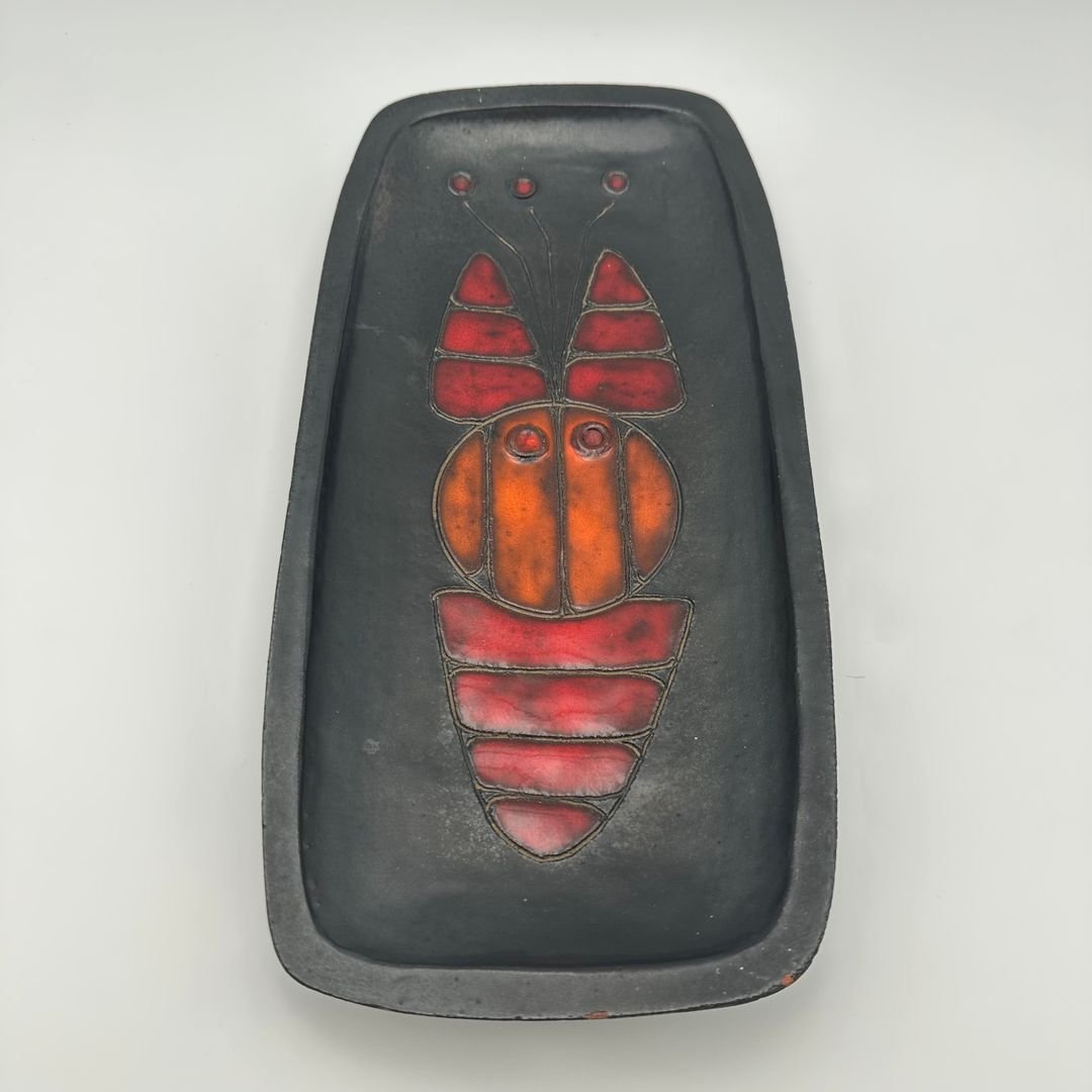 Black Ceramic Dish With Fish Decoration, By Oswald Tieberghien, Circa 1970-photo-1