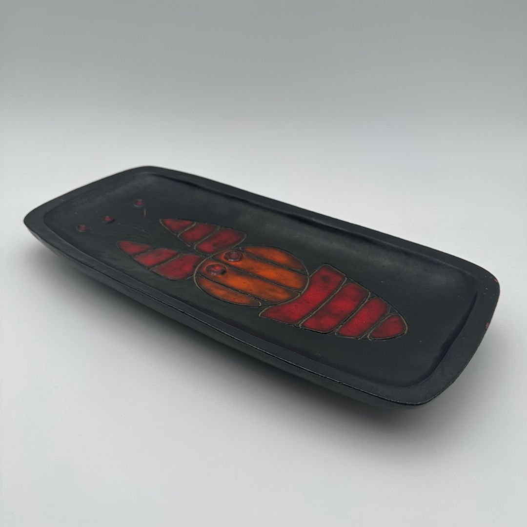 Black Ceramic Dish With Fish Decoration, By Oswald Tieberghien, Circa 1970-photo-3