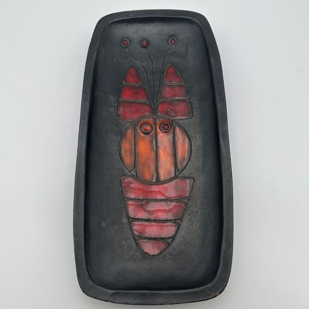 Black Ceramic Dish With Fish Decoration, By Oswald Tieberghien, Circa 1970-photo-4