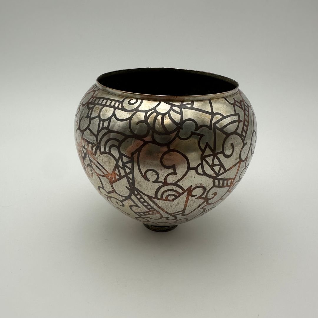 Vase dinaderie Art décor à décor géométrique – vers 1970-photo-1