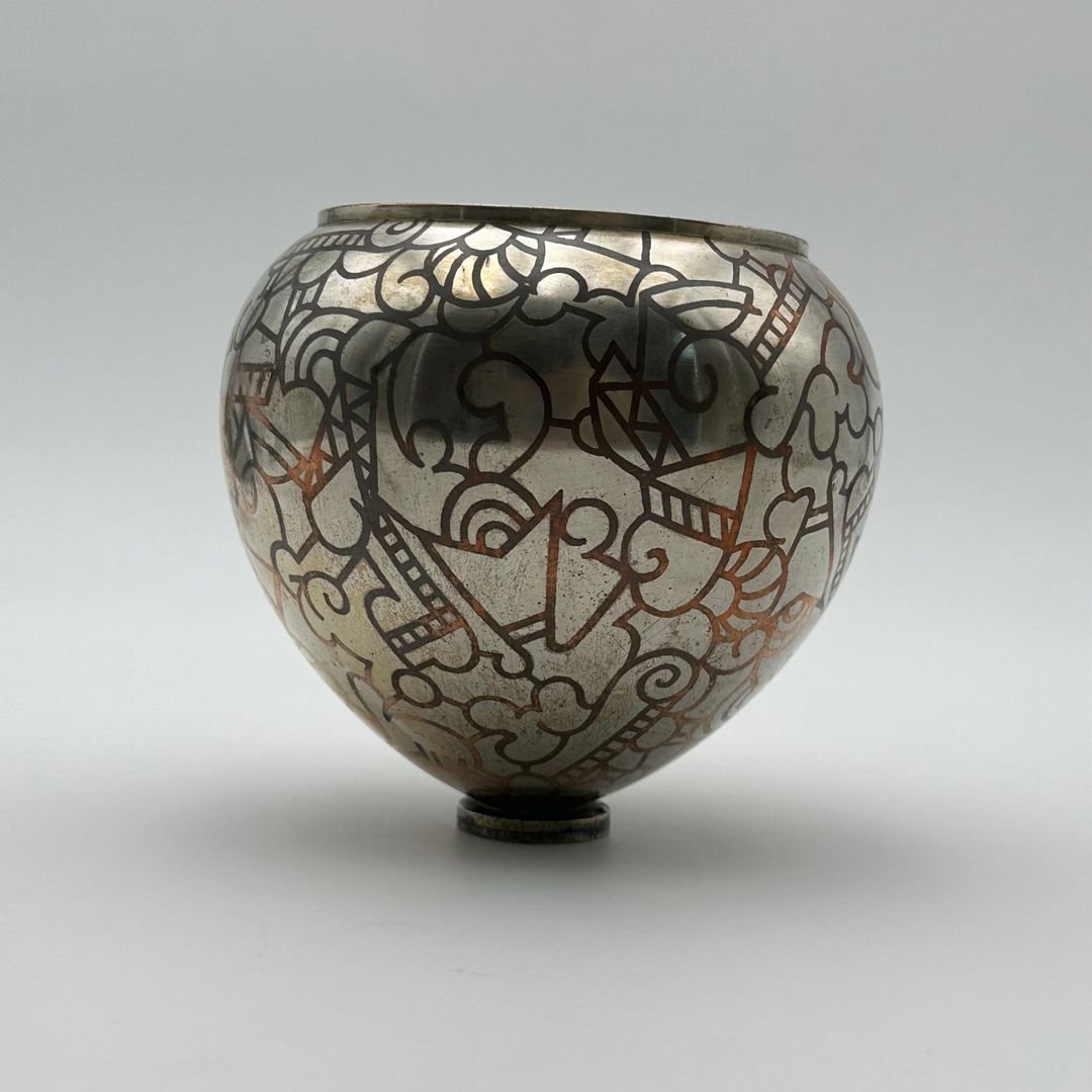 Vase dinaderie Art décor à décor géométrique – vers 1970-photo-2