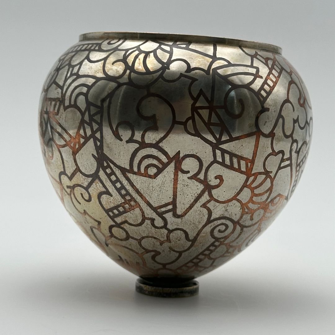 Vase dinaderie Art décor à décor géométrique – vers 1970-photo-6