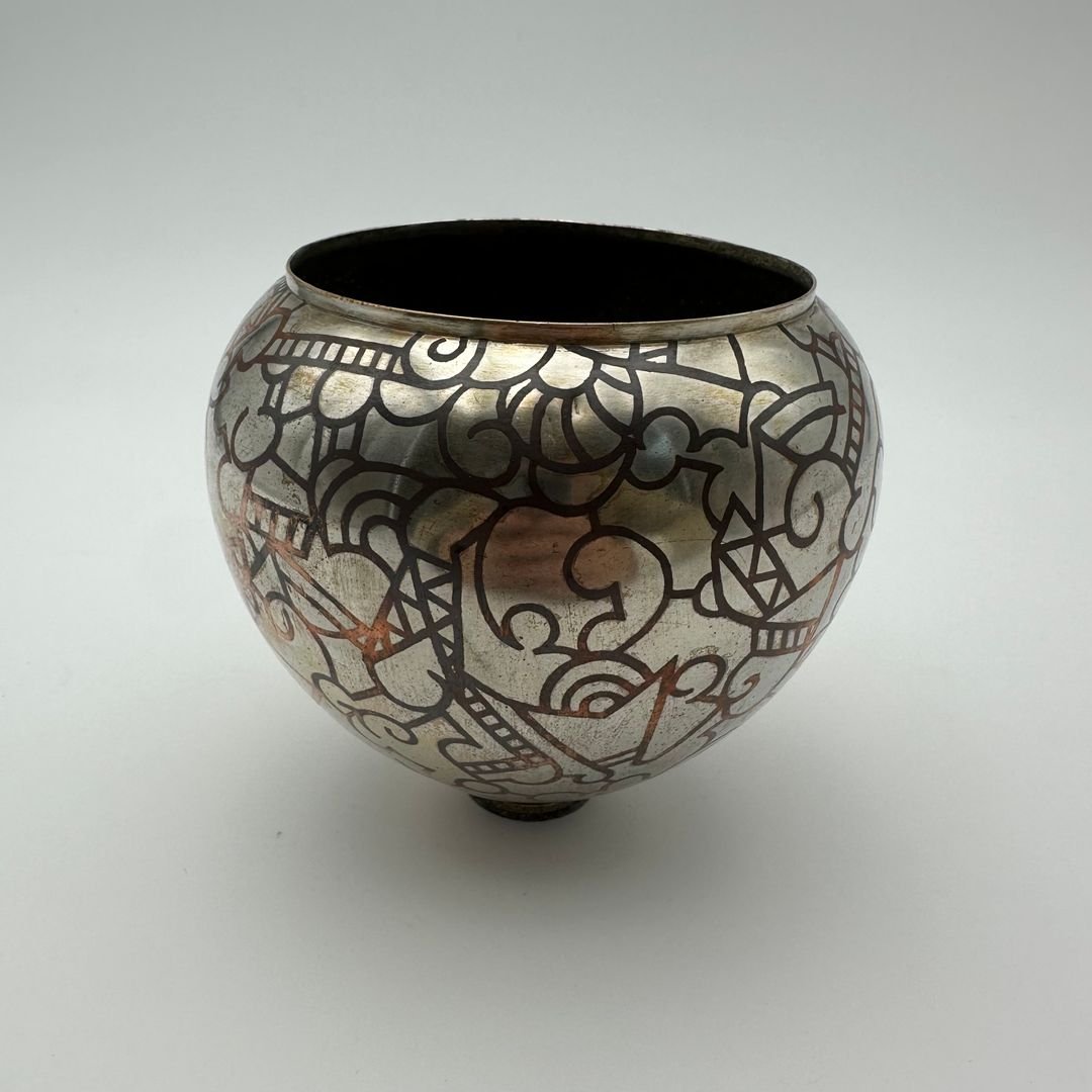 Vase dinaderie Art décor à décor géométrique – vers 1970-photo-7