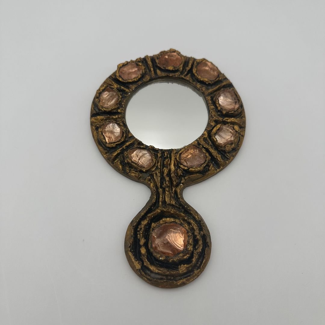 Gilt Metal Hand Mirror – In The Style Of Line Vautrin, Italy, Circa 1970-photo-2