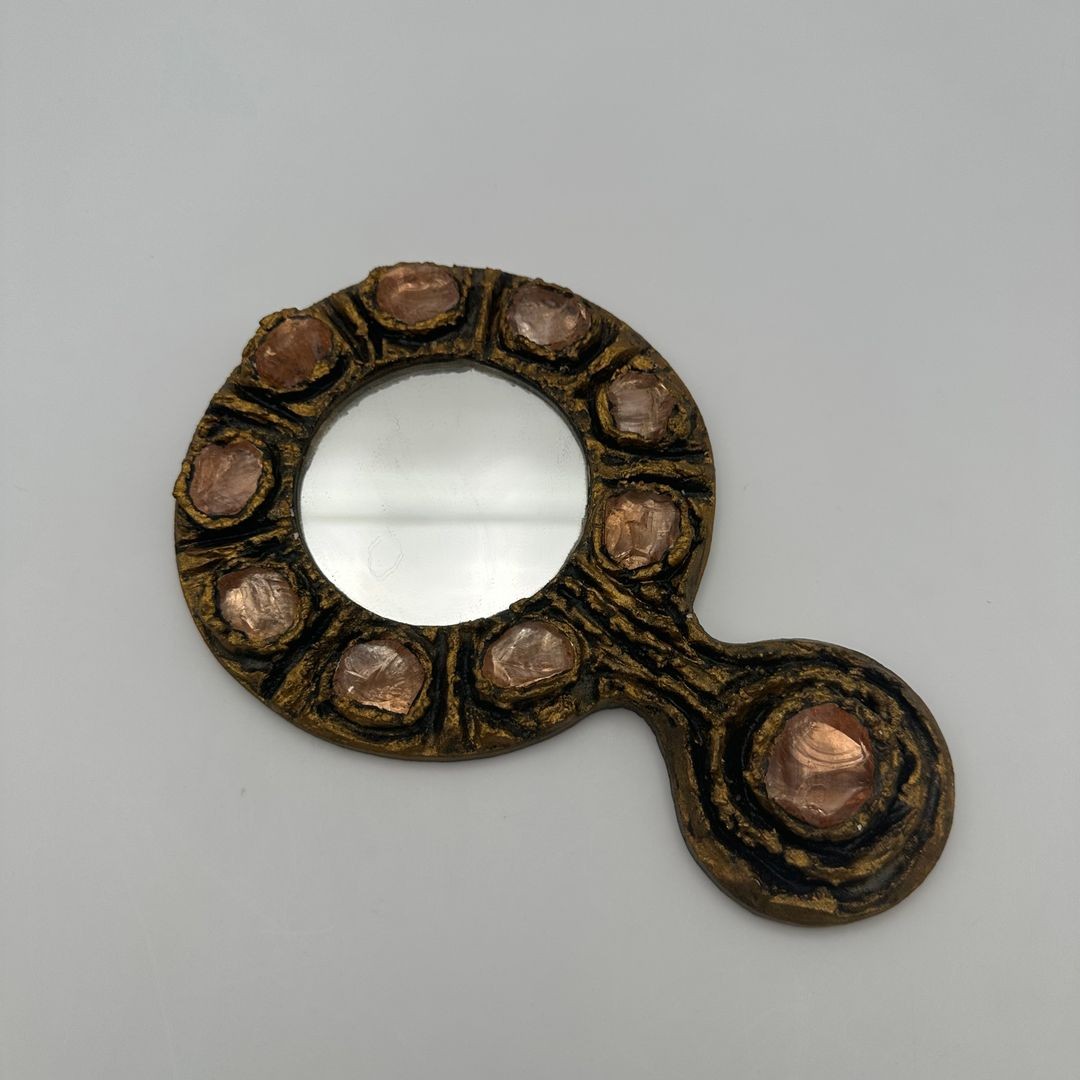 Gilt Metal Hand Mirror – In The Style Of Line Vautrin, Italy, Circa 1970