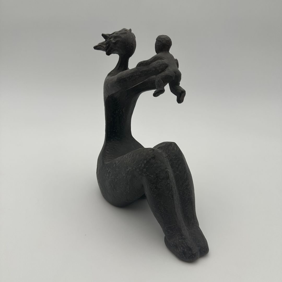 Modernist Ceramic Sculpture Of A Woman Holding A Child – France, Circa 1970-photo-2