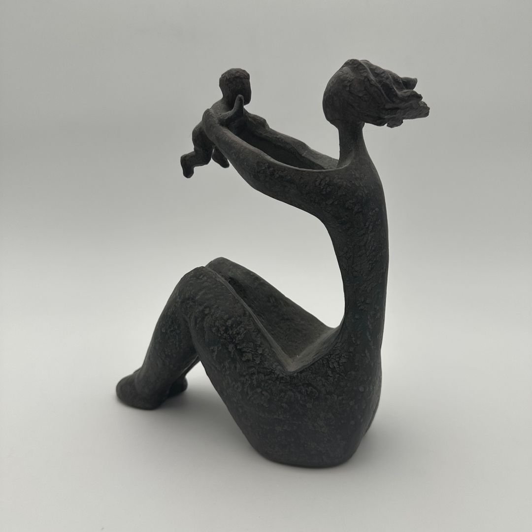 Modernist Ceramic Sculpture Of A Woman Holding A Child – France, Circa 1970-photo-2