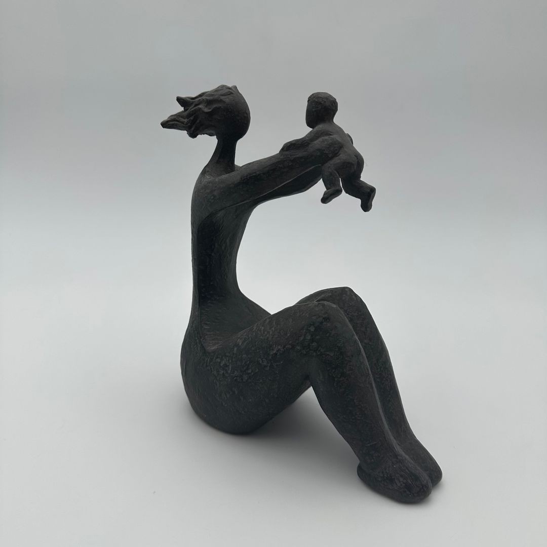 Modernist Ceramic Sculpture Of A Woman Holding A Child – France, Circa 1970