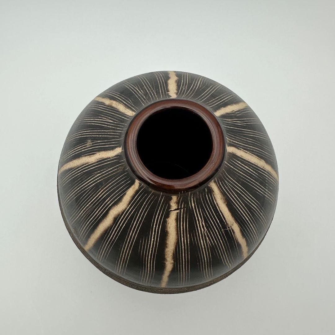 Black And White Monogram Ceramic Vase – In The Style Of Jean Besnard, Circa 1950-photo-1