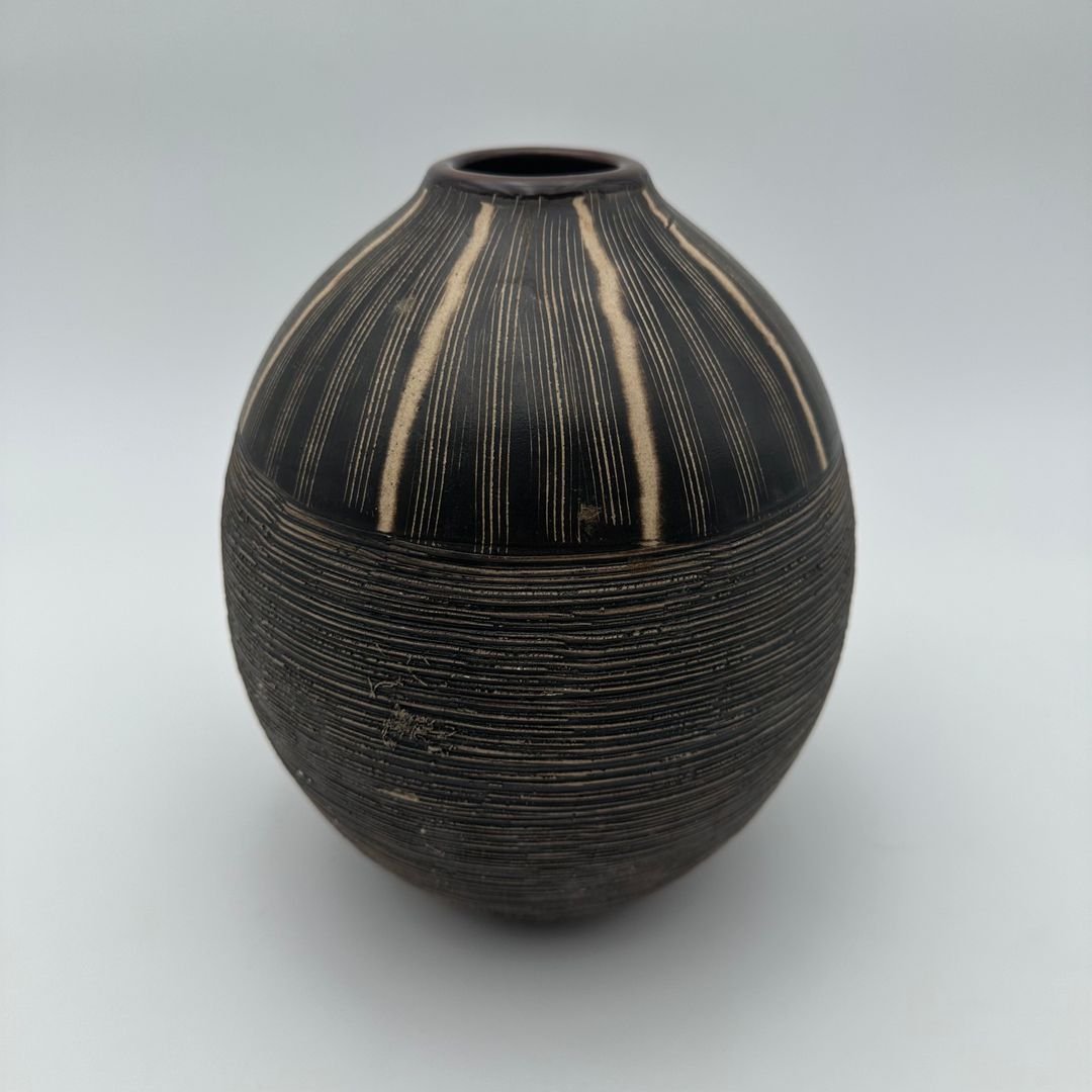 Black And White Monogram Ceramic Vase – In The Style Of Jean Besnard, Circa 1950-photo-7