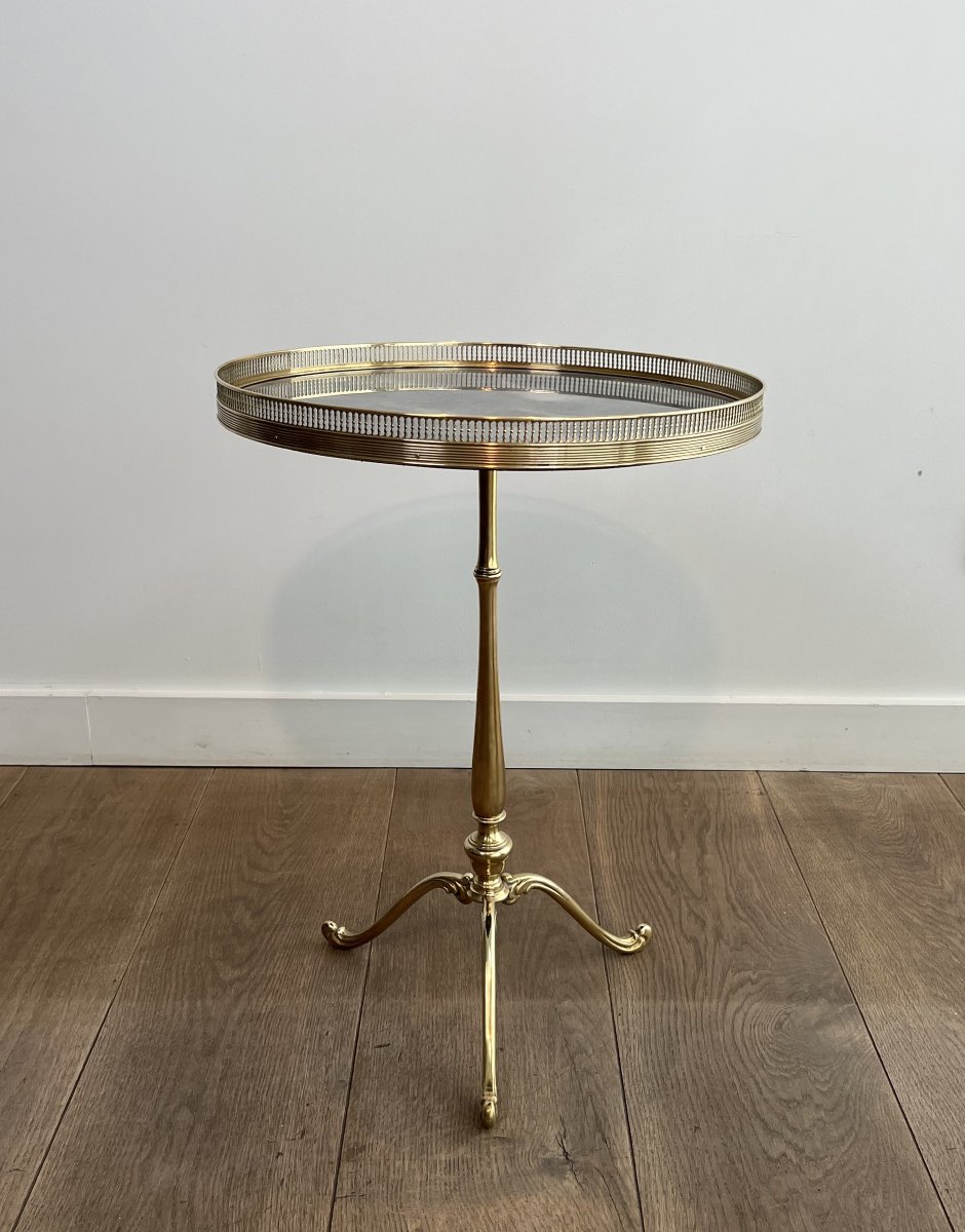 Neoclassical Style Brass Gueridon With Antiques Mirror Top Attributed To Maison Jansen.-photo-3