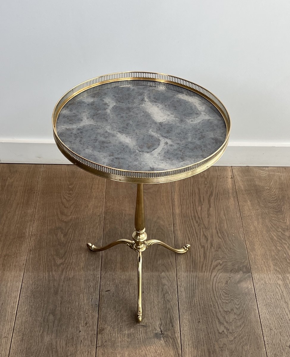 Neoclassical Style Brass Gueridon With Antiques Mirror Top Attributed To Maison Jansen.-photo-1