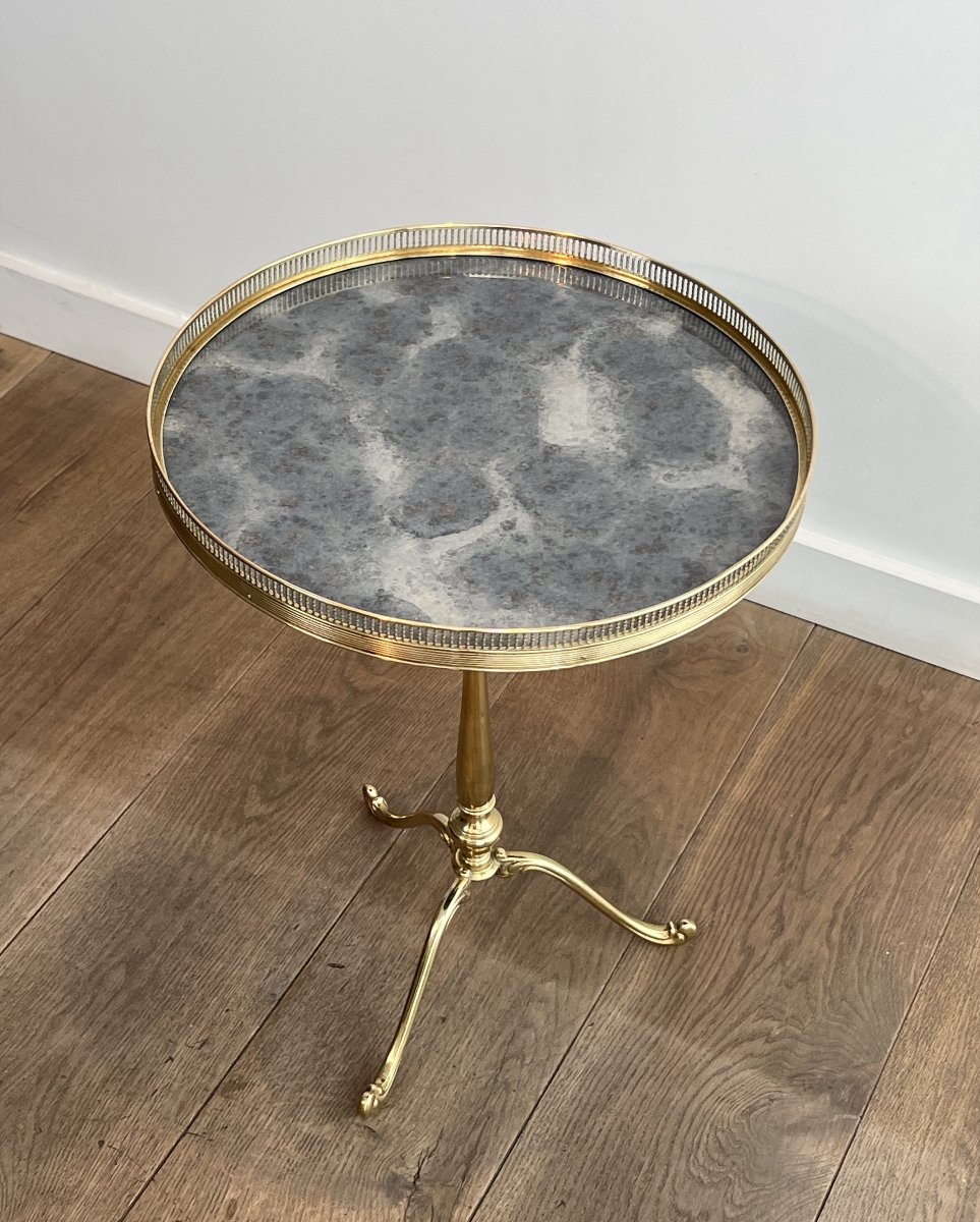Neoclassical Style Brass Gueridon With Antiques Mirror Top Attributed To Maison Jansen.-photo-2