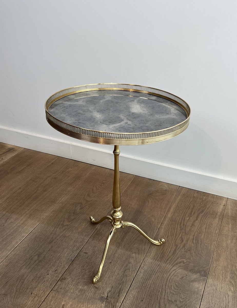 Neoclassical Style Brass Gueridon With Antiques Mirror Top Attributed To Maison Jansen.-photo-8