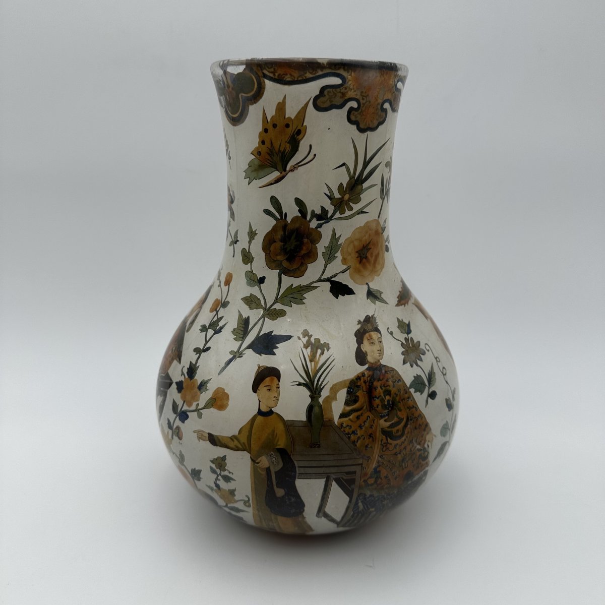 Rare Pair Of "arte Povera" Glass Vases With Chinoiserie Decor, Piedmont, 18th Century.-photo-1