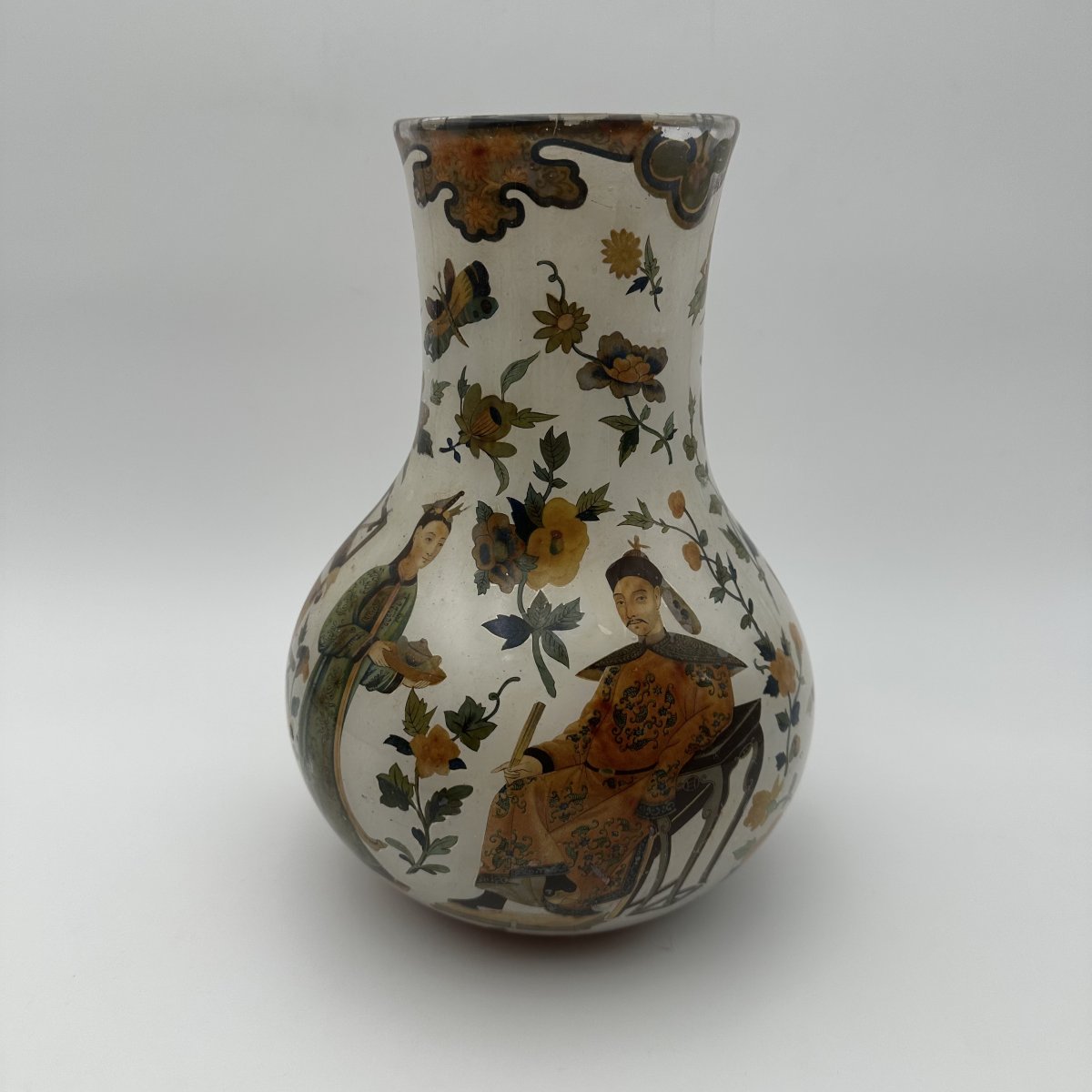 Rare Pair Of "arte Povera" Glass Vases With Chinoiserie Decor, Piedmont, 18th Century.-photo-3