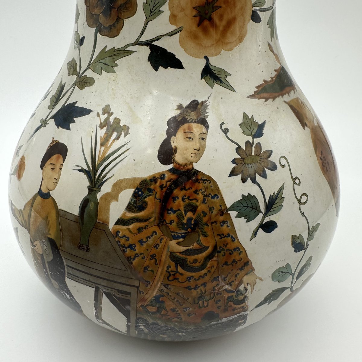 Rare Pair Of "arte Povera" Glass Vases With Chinoiserie Decor, Piedmont, 18th Century.-photo-5