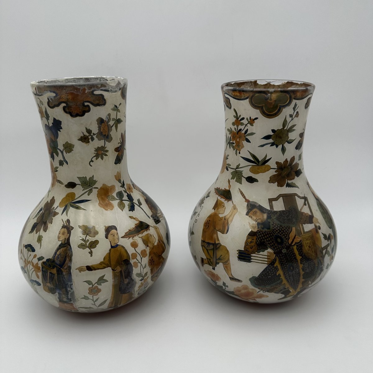 Rare Pair Of "arte Povera" Glass Vases With Chinoiserie Decor, Piedmont, 18th Century.-photo-7