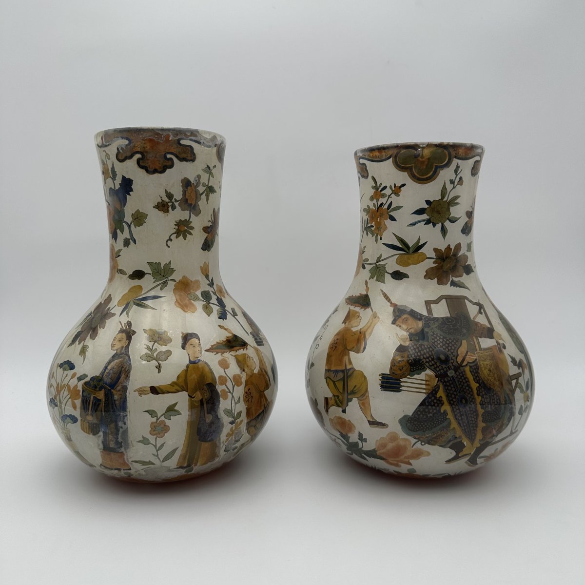 Rare Pair Of "arte Povera" Glass Vases With Chinoiserie Decor, Piedmont, 18th Century.-photo-8