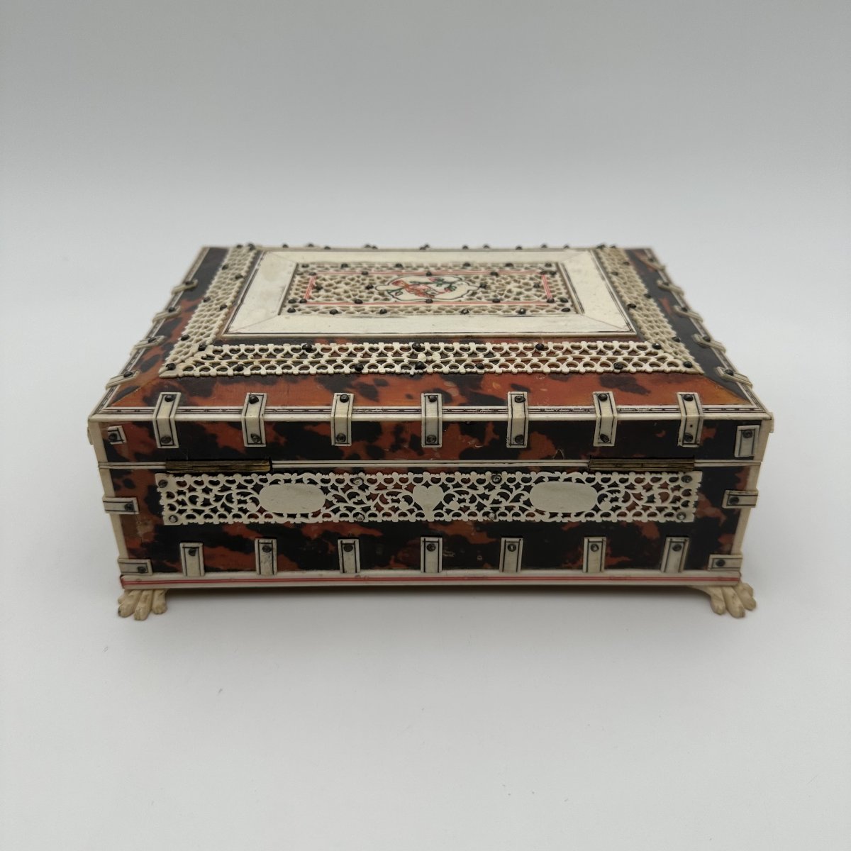 Coffret à Bijoux Anglo-Indien en Écaille de Tortue et Os Ajouré, XIXe Siècle.-photo-2