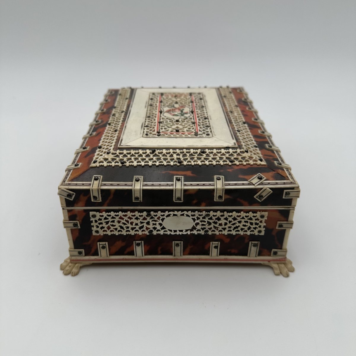 Coffret à Bijoux Anglo-Indien en Écaille de Tortue et Os Ajouré, XIXe Siècle.-photo-5