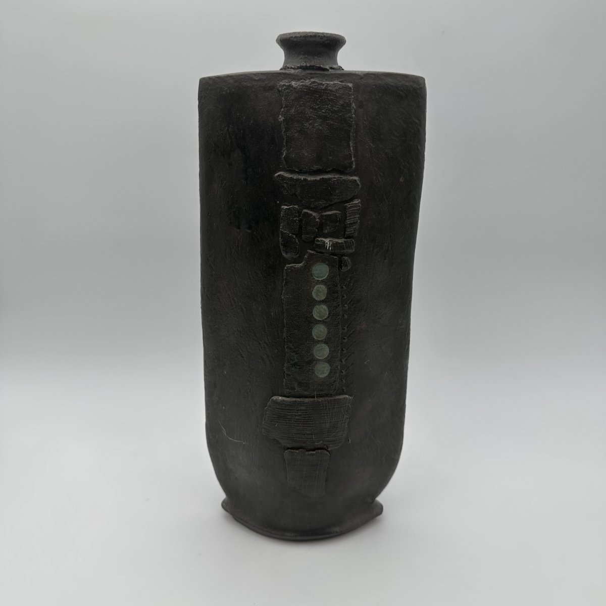 Large Sculptural Brutalist Black Ceramic Vase, Signed Studio Piece, 1970s.-photo-2