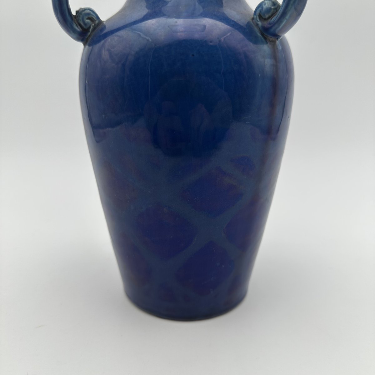 Vase Balustre à Deux Anses en Céramique Émaillée Bleu Cobalt, Années 1930.-photo-3