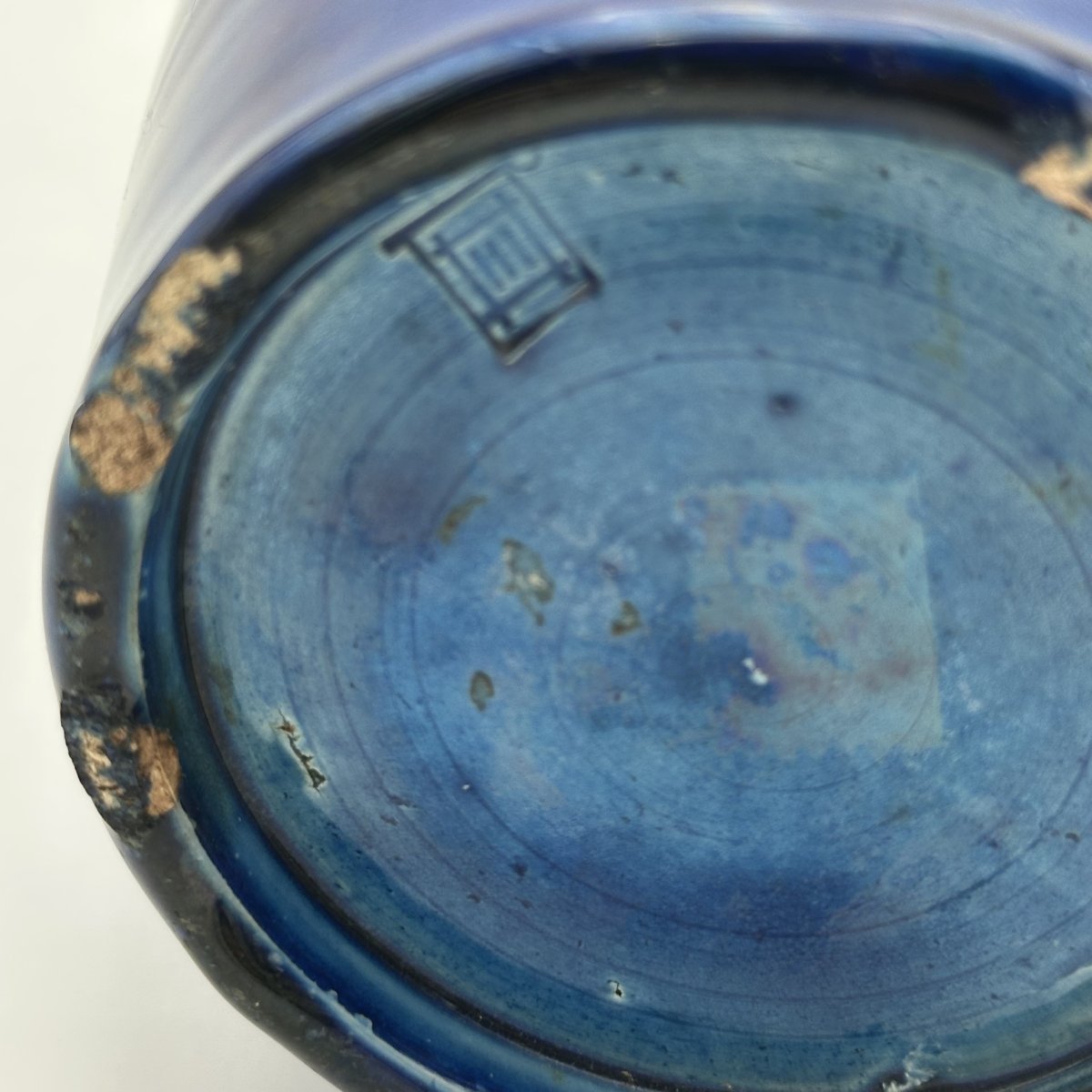 Vase Balustre à Deux Anses en Céramique Émaillée Bleu Cobalt, Années 1930.-photo-4