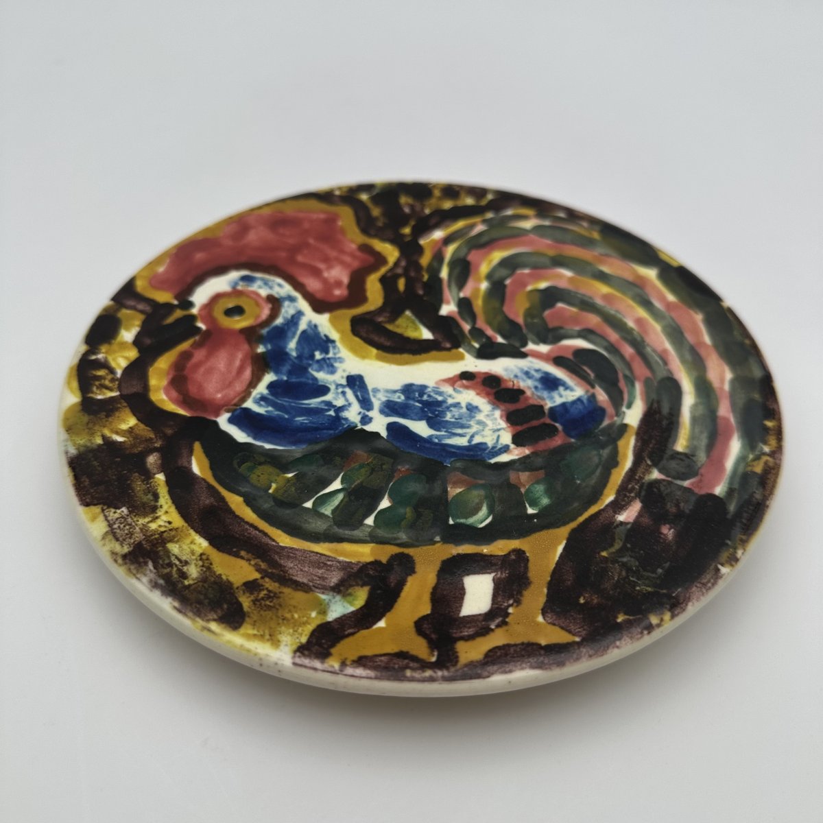 Pair Of Small Ceramic Plates, Bird Decor In The Style Of Roger Capron, 1950s-1960s.-photo-2