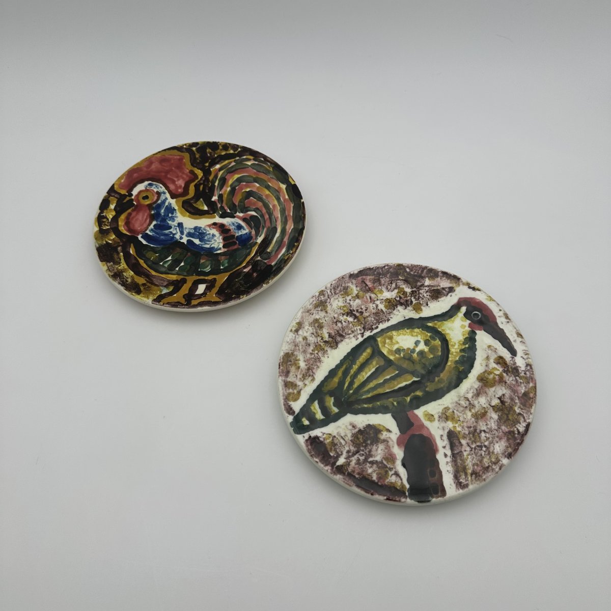 Pair Of Small Ceramic Plates, Bird Decor In The Style Of Roger Capron, 1950s-1960s.-photo-8