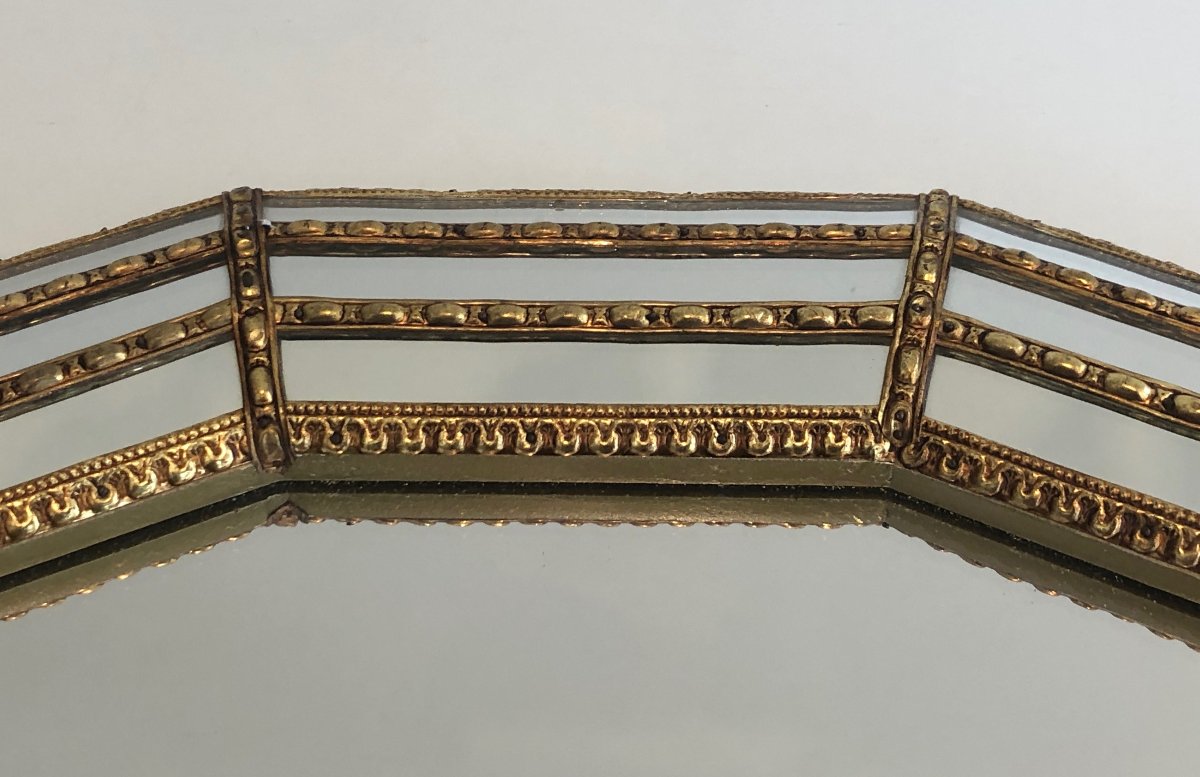 Octagonal Multi-faceted Wall Mirror With Brass Garlands, Circa 1970-photo-1