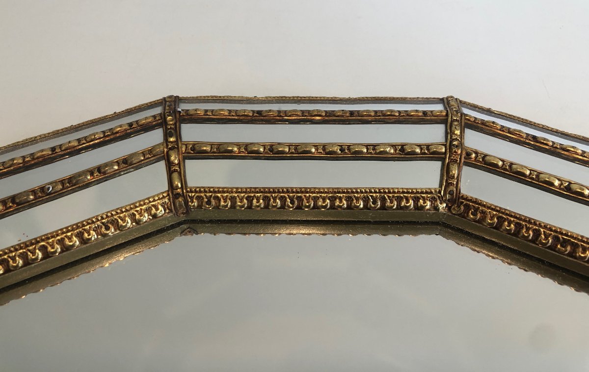 Octagonal Multi-faceted Wall Mirror With Brass Garlands, Circa 1970-photo-2
