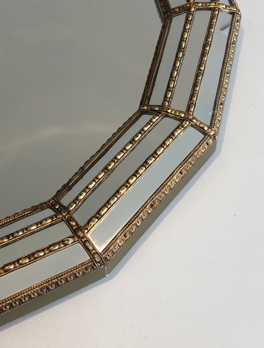 Octagonal Multi-faceted Wall Mirror With Brass Garlands, Circa 1970-photo-3