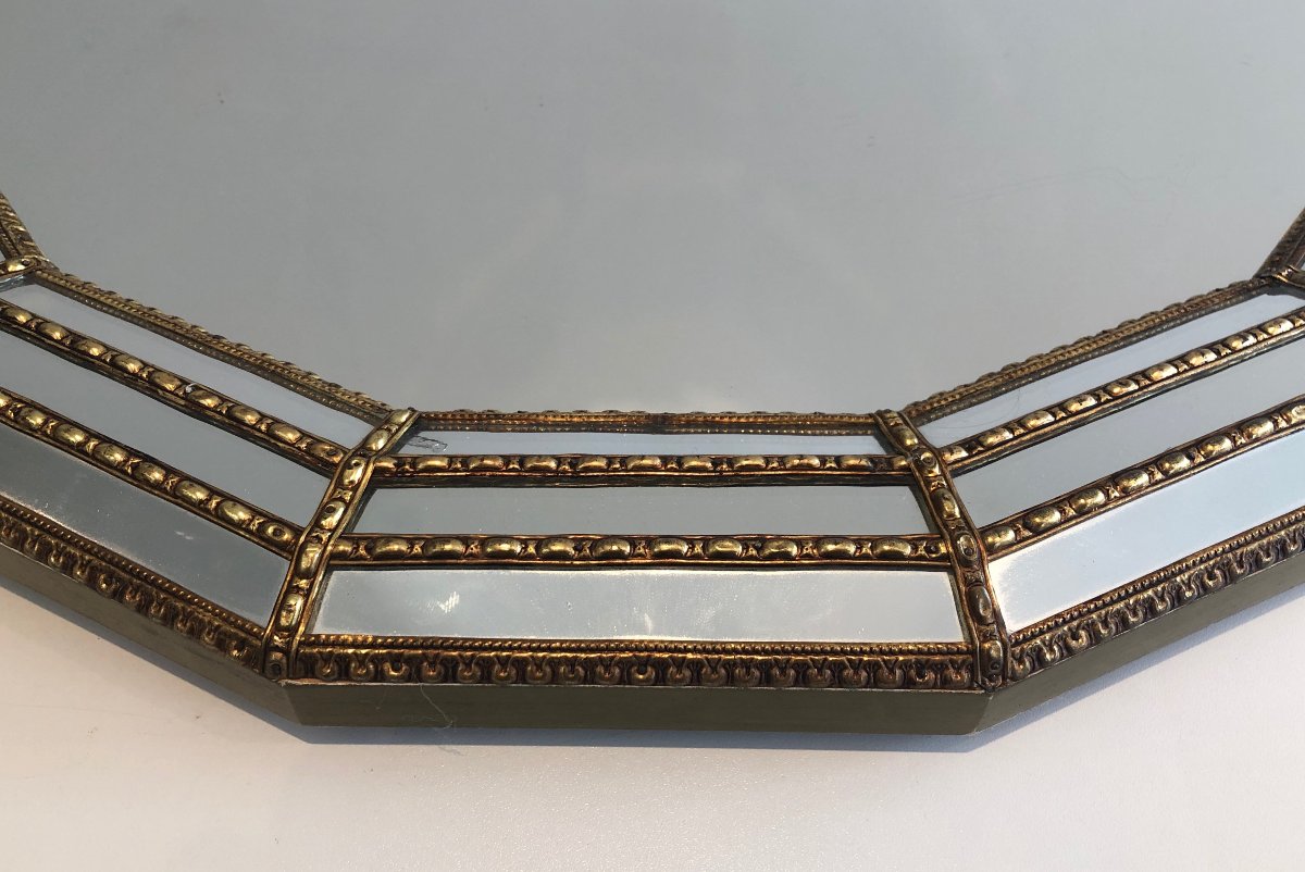 Octagonal Multi-faceted Wall Mirror With Brass Garlands, Circa 1970-photo-6