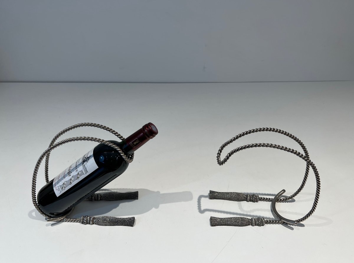 Pair Of Trompe-l'œil Silver-plated Bottle Holders, In The Style Of Maria Pergay, 1970s.-photo-2