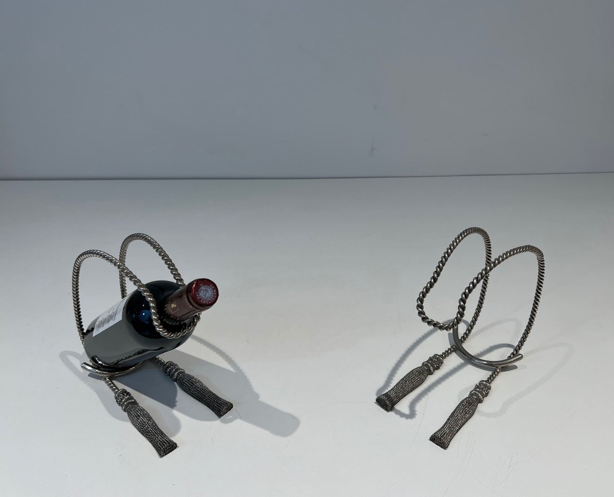 Pair Of Trompe-l'œil Silver-plated Bottle Holders, In The Style Of Maria Pergay, 1970s.-photo-3