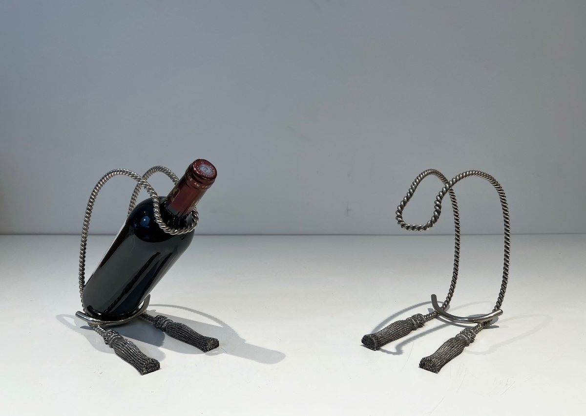 Pair Of Trompe-l'œil Silver-plated Bottle Holders, In The Style Of Maria Pergay, 1970s.-photo-4