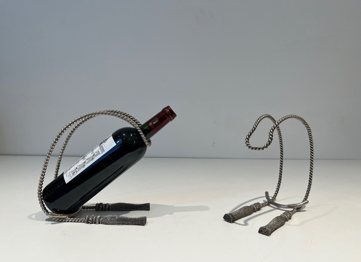 Pair Of Trompe-l'œil Silver-plated Bottle Holders, In The Style Of Maria Pergay, 1970s.-photo-1