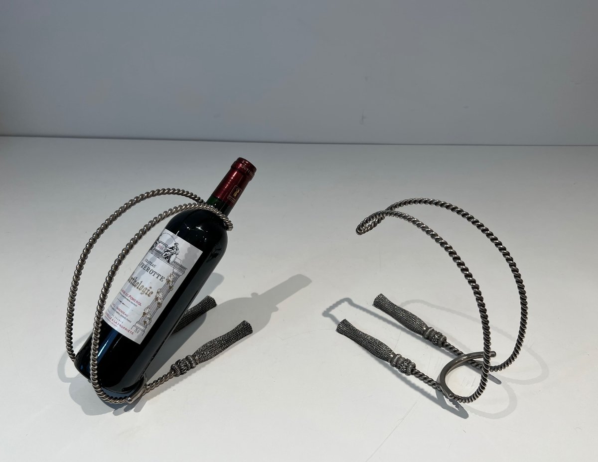 Pair Of Trompe-l'œil Silver-plated Bottle Holders, In The Style Of Maria Pergay, 1970s.-photo-3
